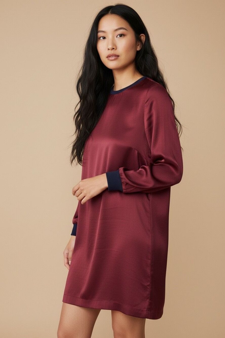 ✨Sundance Silk Crewneck Long Sleeve Maroon Mini Sz Large Dress✨